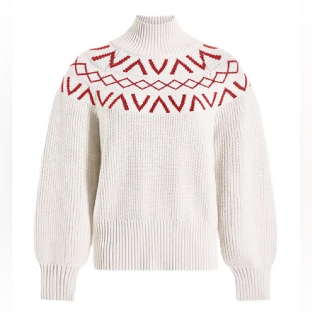 NEW: Varley Marcie Fairisle Yoke Knit Sweater Silver Birch - US Medium